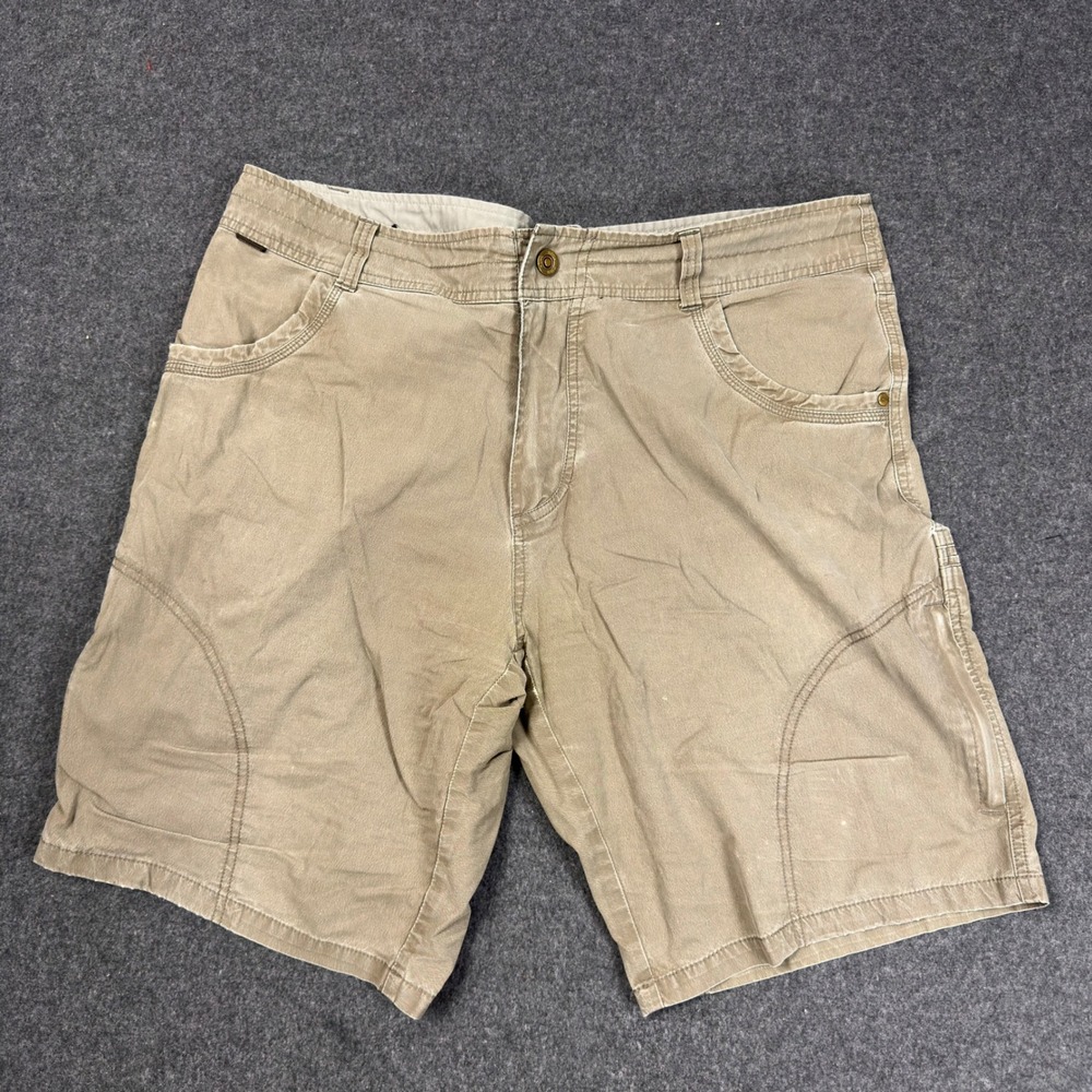 Kuhl Rydr Mens Khaki Tan Hiking Shorts Vintage Patina Dye Size 38 Utility Cargo